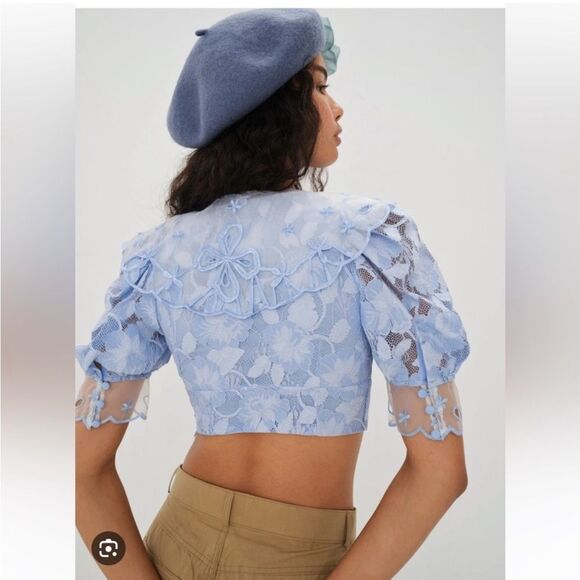 NWT For Love and Lemons Uma Blue Lace Removal Collar Crop Top Size Medium - Picture 2 of 8